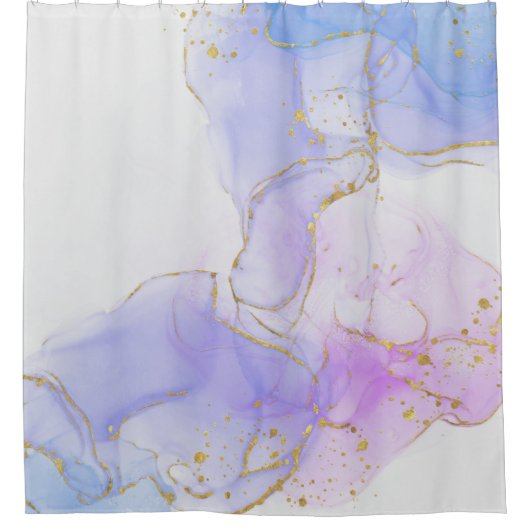 Roze, Paarse en blauwe alcoholinkt Douchegordijn (Voorkant)