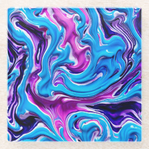 Roze, Paarse en Blauwe Marmering Effect Fluid Art Glazen Onderzetter
