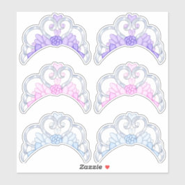 Roze, Paarse en Blauwe, Zilveren Tiara Sticker Bla