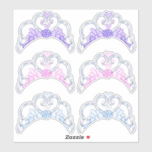 Roze, Paarse en Blauwe, Zilveren Tiara Sticker Bla