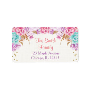 roze paarse en blauwgroen labels voor retouradress