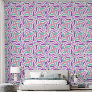 Roze, Paarse en Blauwgroen Retro Swirls Patroon Behang