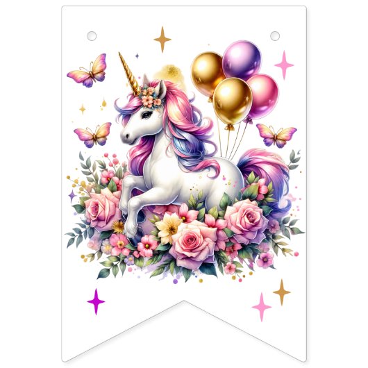 Roze, Paarse en Gouden Eenhoorn Verjaardag Vlaggetjes (Tweede vlag)