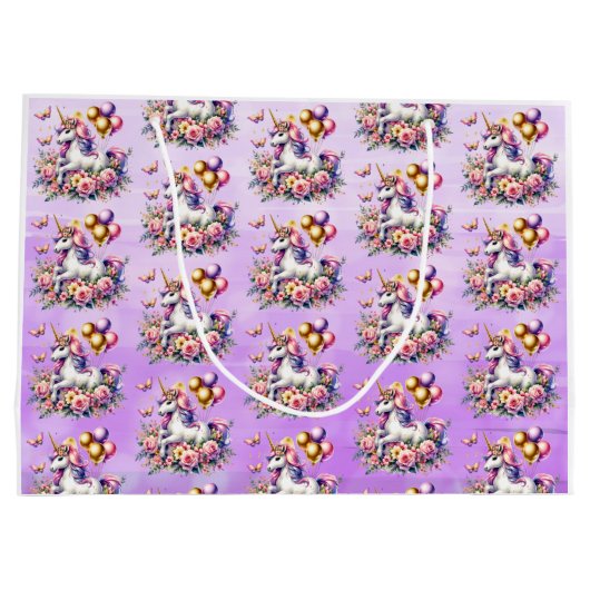 Roze, Paarse en Gouden Eenhoorn Verjaardagsdeel Groot Cadeauzakje (Achterkant)