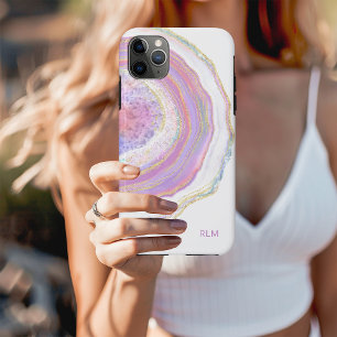 Roze Paarse en Gouden Marmer Geode met Monogram iPhone 11 Pro Max Hoesje