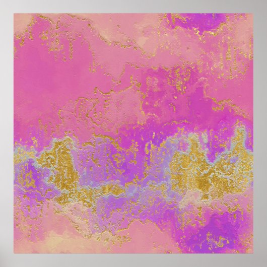 Roze, Paarse en goudkleurige Abstract Poster (Voorkant)