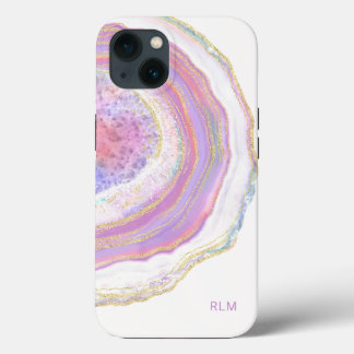 Roze Paarse en goudmarmer Geode met monogram iPhone 13 Hoesje