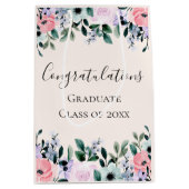Roze Paarse en groene Floral gefeliciteerd Medium Cadeauzakje (Voorkant)