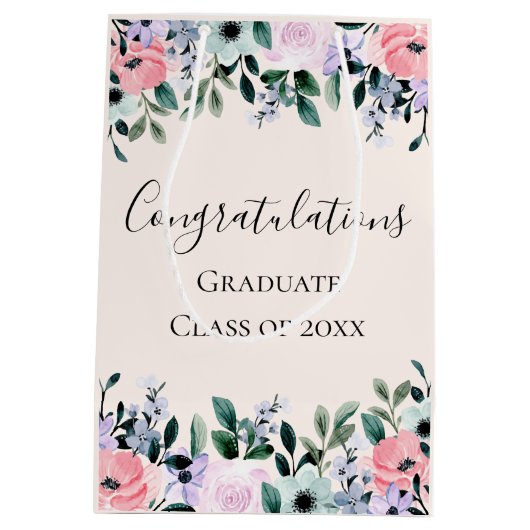 Roze Paarse en groene Floral gefeliciteerd Medium Cadeauzakje (Achterkant)