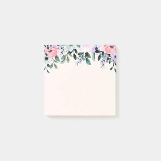 Roze Paarse en groene Floral Waterverf Post-it® Notes (Voorkant)