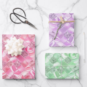 Roze, Paarse en groene Marokkaanse Quatrefoil Inpakpapier Vel
