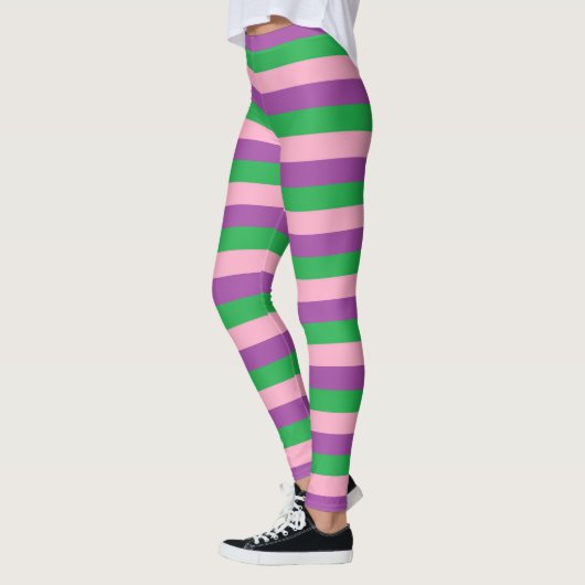Roze, Paarse en groene strepen Leggings (Links)