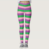 Roze, Paarse en groene strepen Leggings (Voorkant)
