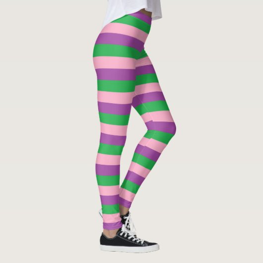 Roze, Paarse en groene strepen Leggings (Rechts)