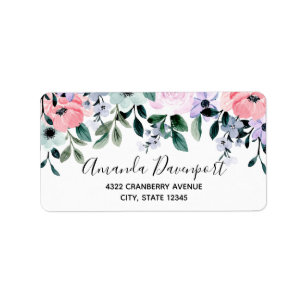 Roze Paarse en groene Waterverf Floral Border Etiket