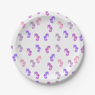 Roze Paarse en Lila Tiny Seapaarden Patroon Papieren Bordje
