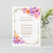 Roze, Paarse en Oranje bruiloft Kaart (Staand voorkant)