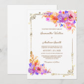 Roze, Paarse en Oranje bruiloft Kaart (Voorkant / Achterkant)