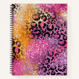 Roze Paarse en Oranje Glitter Leopard Print Notitieboek