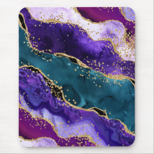 Roze, Paarse en Turquoise Glitter Pauw Agate Muismat