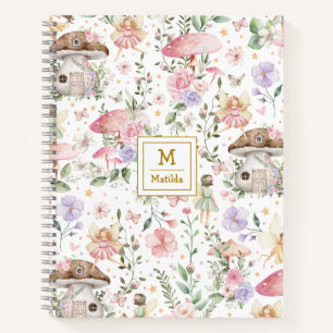 Roze Paarse Fairy Bloemenbos Tuin Monogram Notitieboek