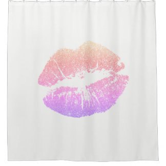 Roze/Paarse Faux Glitter Lips White Showgordijn Douchegordijn