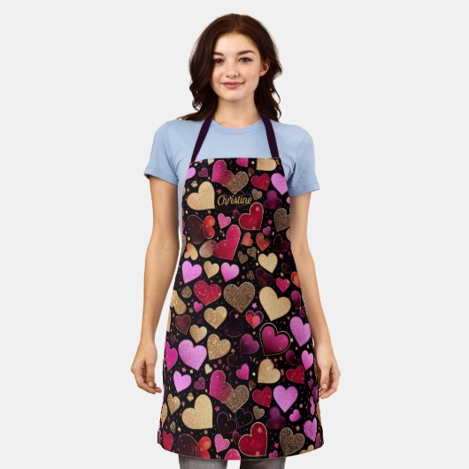 Roze paarse faux gouden harten moderne aangepaste  schort (Gedragen)