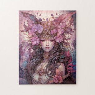 Roze Paarse feestkoningin Fantasy Art Legpuzzel