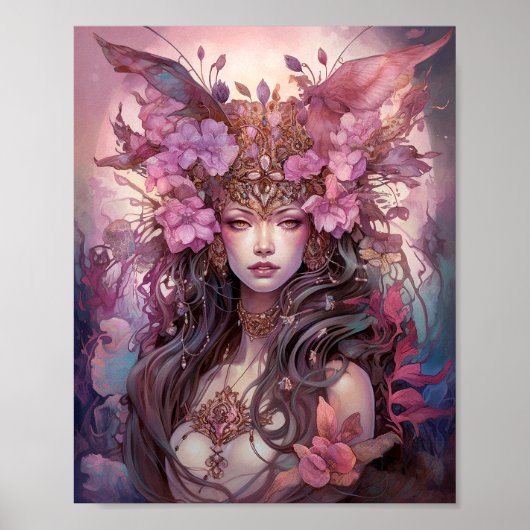 Roze Paarse feestkoningin Fantasy Art Poster (Voorkant)