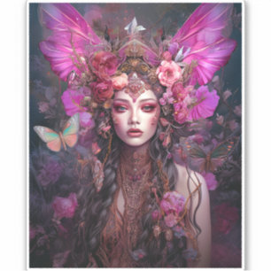 Roze Paarse feestkoningin Fantasy Art Sticker