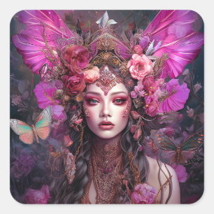Roze Paarse feestkoningin Fantasy Art Vierkante Sticker