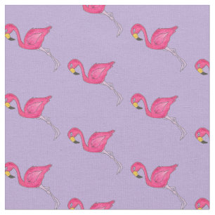 Roze Paarse Flamingo Tropical Island Bird Print Stof