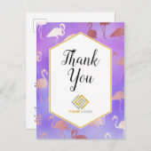 Roze Paarse flamingos Dank u voor uw Logo Briefkaart (Voorkant / Achterkant)