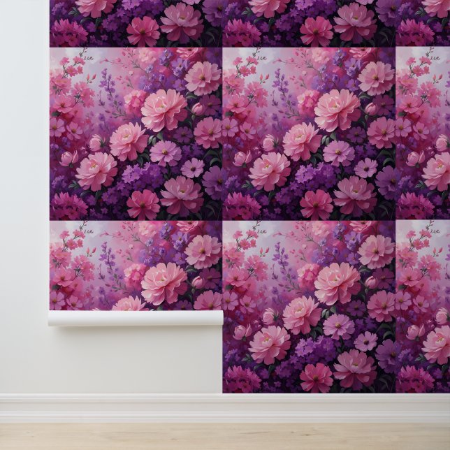 Roze & Paarse Floral Dream - Peel & Stick Behang (Applicatie)