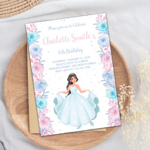 Roze Paarse Floral Princess Birthday - uitnodiging