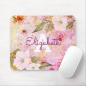 Roze paarse  floral waterverf monogram muismat (Met muis)