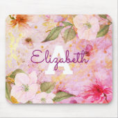Roze paarse  floral waterverf monogram muismat (Voorkant)