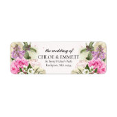 Roze Paarse Floral Weddenschap Terugkeeradres labe Etiket (Voorkant)