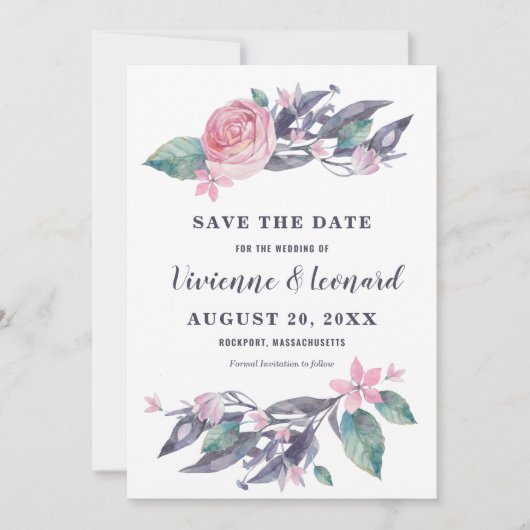 Roze Paarse Floral Wedding Save the Date Kaart (Voorkant)