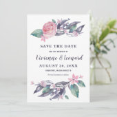 Roze Paarse Floral Wedding Save the Date Kaart (Staand voorkant)