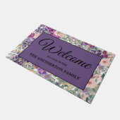 Roze Paarse Floral Welkomstnaam Deurmat (Schuin)