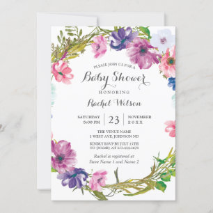 Roze Paarse Floral Wreator Baby shower Invitation Kaart