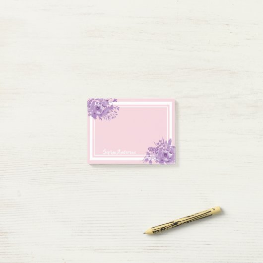 Roze paarse flormonogram post-it® notes (Op bureau)