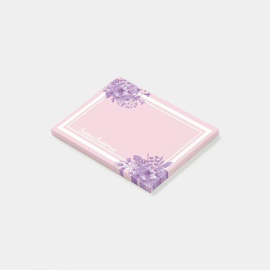 Roze paarse flormonogram post-it® notes (Schuin)