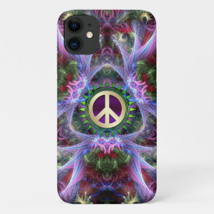 Roze Paarse Fractals Peace Sign iPhone 4 Case