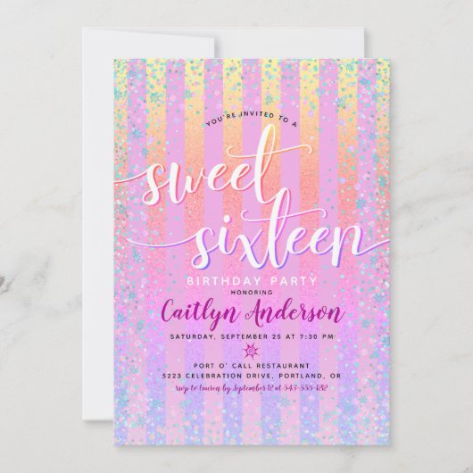 Roze Paarse Geel Sweet Sixteen Verjaardagsscript Kaart (Voorkant)
