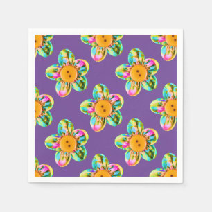 Roze, paarse, gele bloemen op violet servet