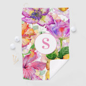 Roze Paarse Gele Floral Monogram Golfhanddoek (Insitu)