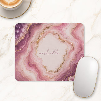 Roze Paarse Geode Marmer Gouden Gepersonaliseerde Muismat