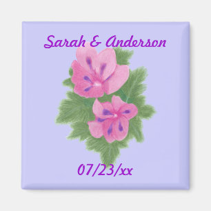 Roze Paarse Geraniums Bloemen Save the date Magnet Magneet